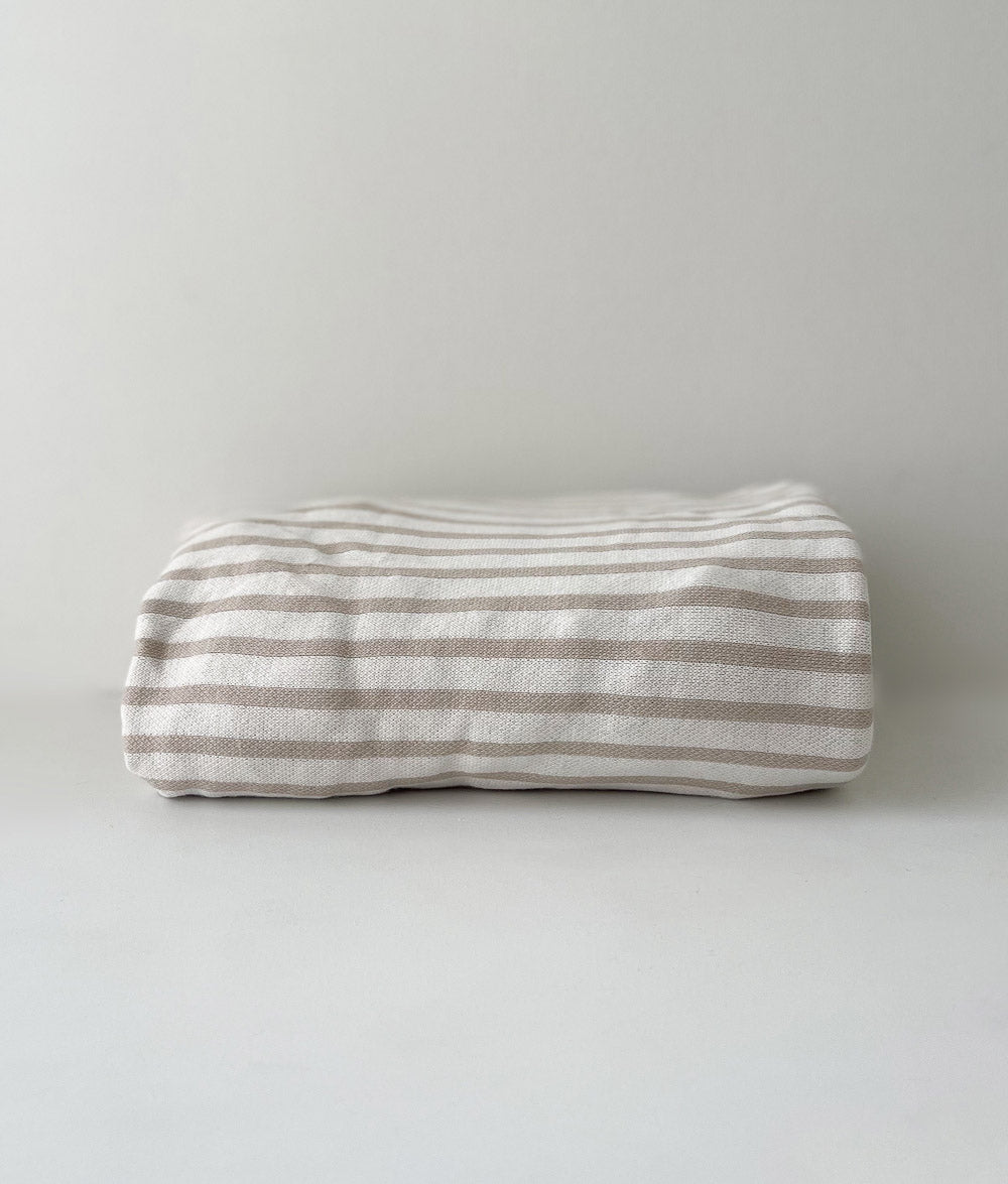 Bengali Bedding | Fitted Jersey Cotton Sheet - Greige Pinstripe