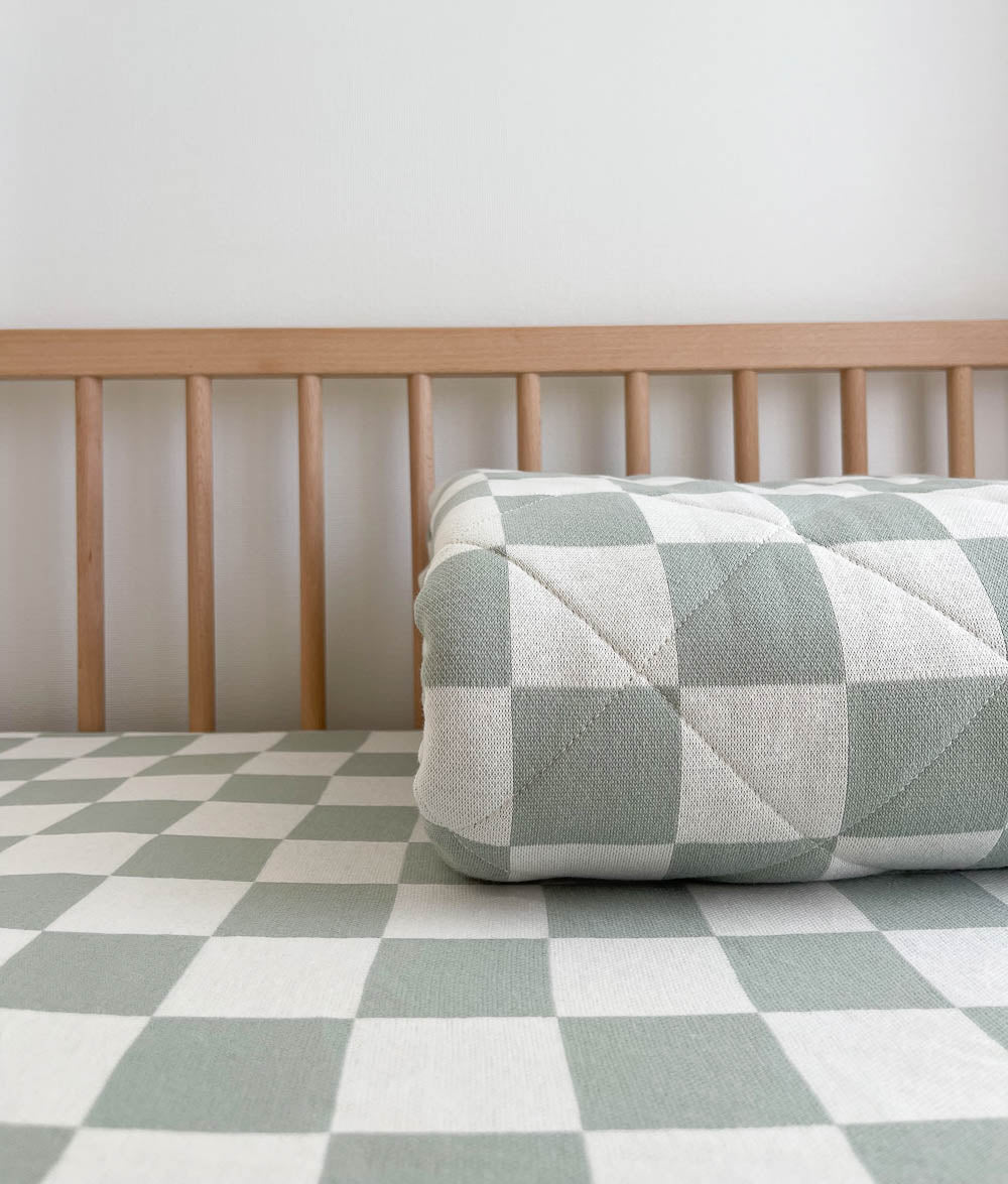 Bengali Bedding | Fitted Jersey Cotton Sheet - Sage Gingham