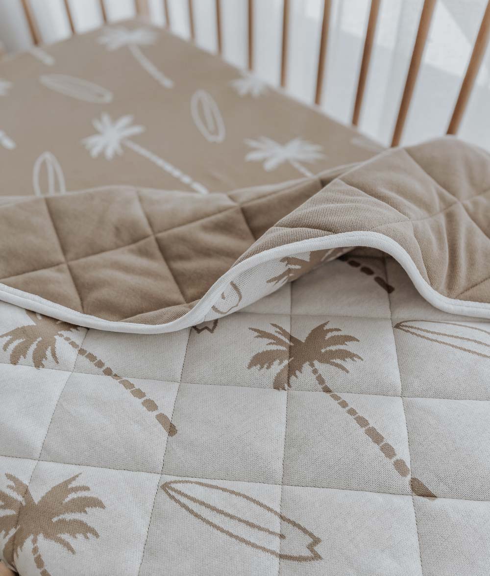 Bengali Bedding | Fitted Jersey Cotton Sheet - Natural Surfing Palm