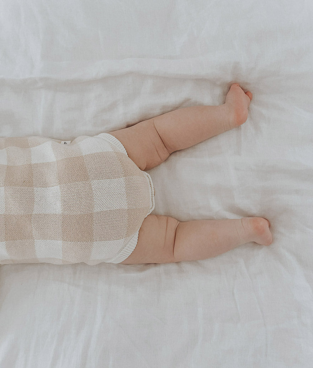 Bengali Baby | Knitwear Romper - Gingham Tan