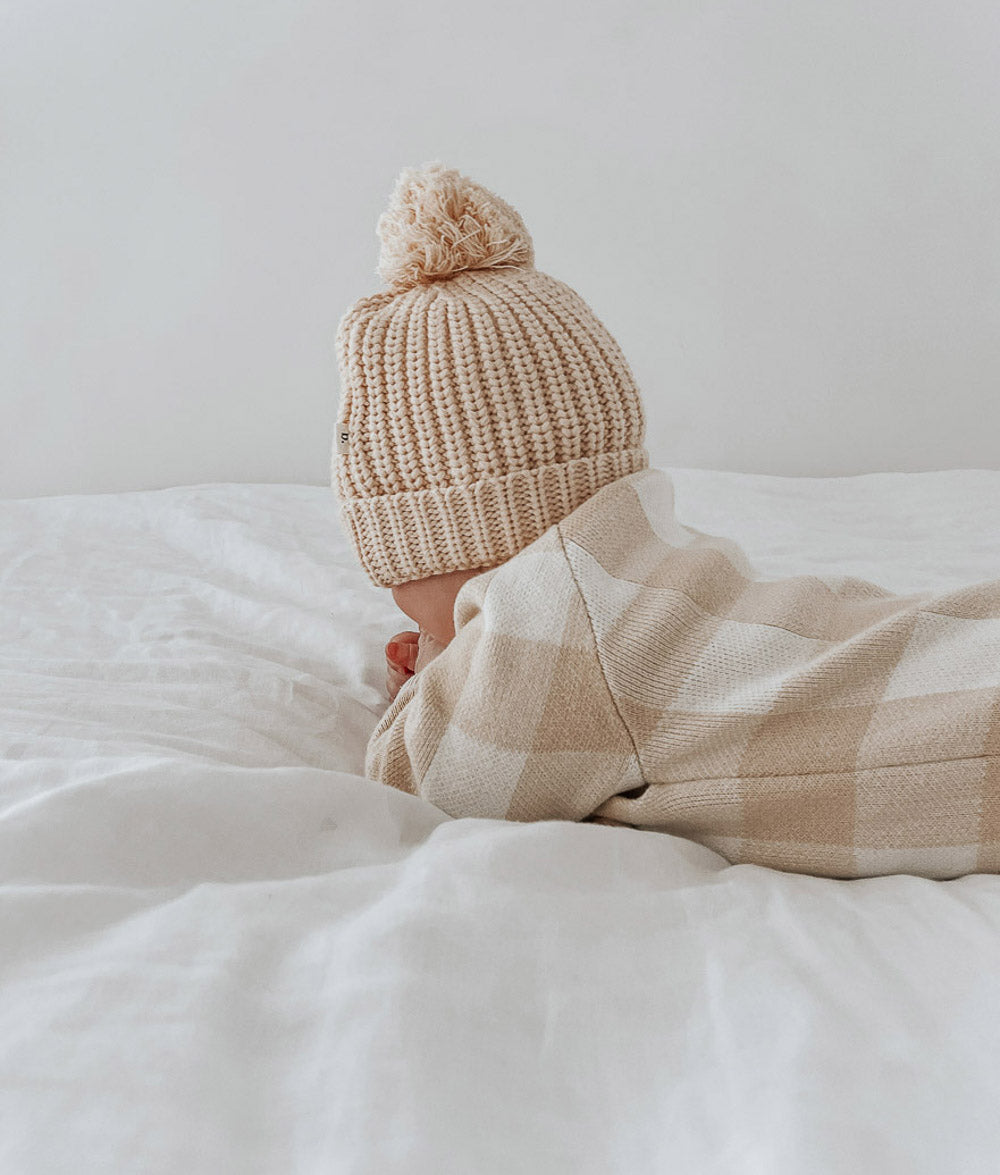 Bengali Baby | Knitwear Romper - Gingham Tan