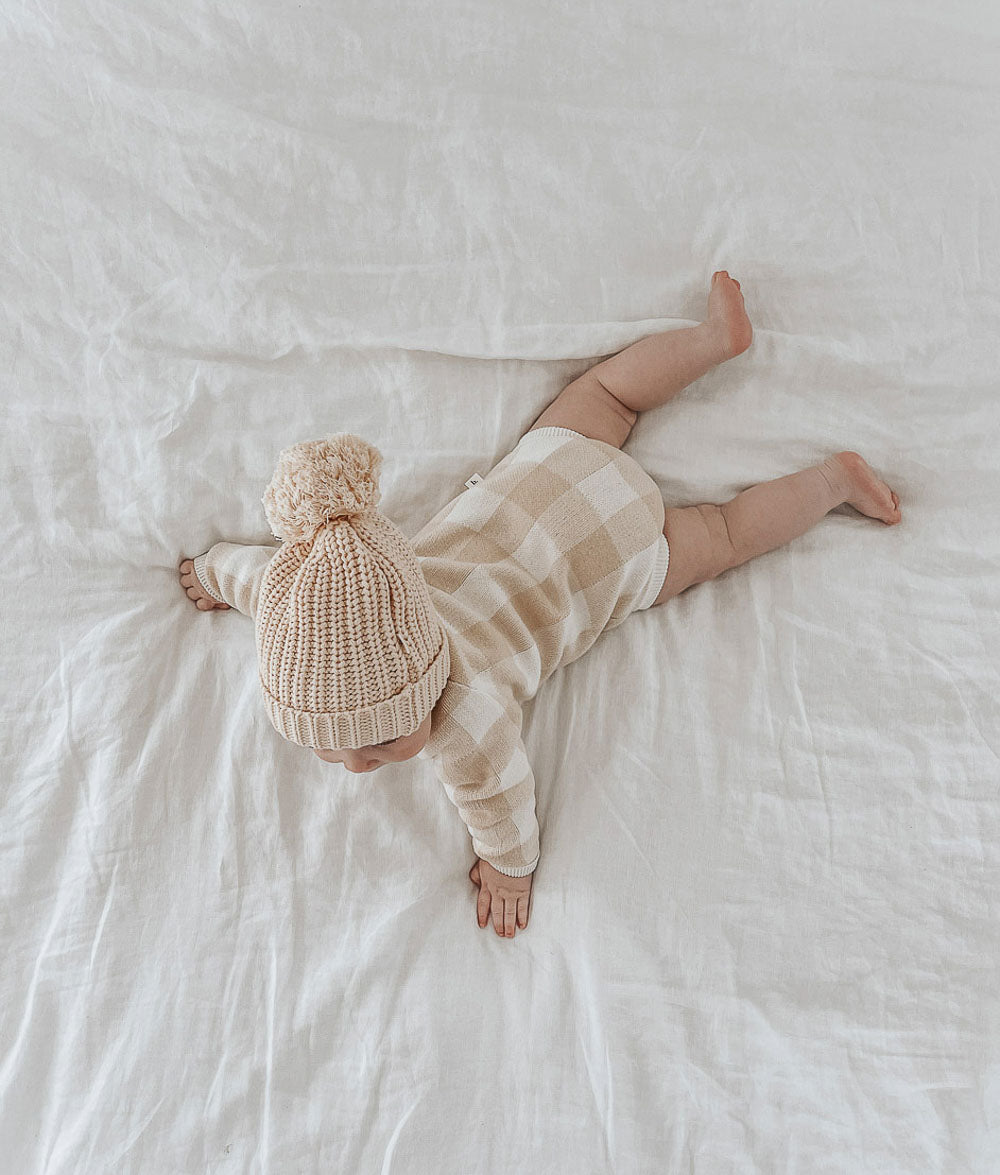 Bengali Baby | Knitwear Romper - Gingham Tan