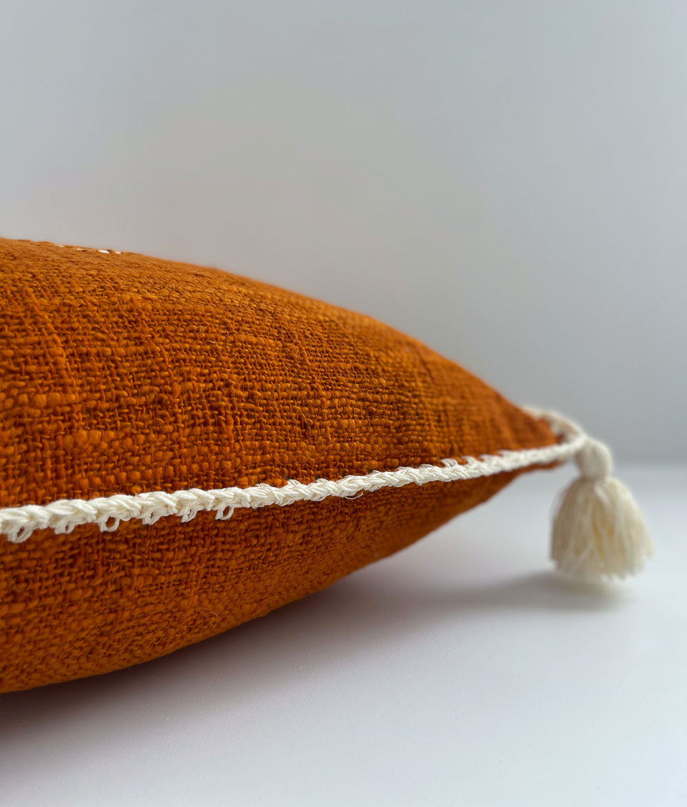 Bengali Home® | Balinese Decor - Papaya & Ivory Tassel Cushion Cover