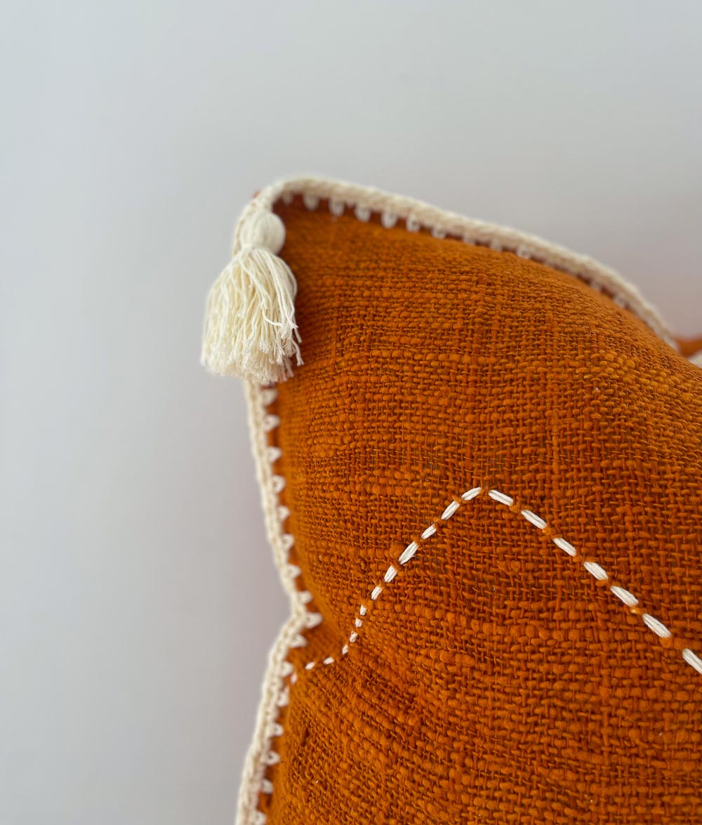 Bengali Home® | Balinese Decor - Papaya & Ivory Tassel Cushion Cover