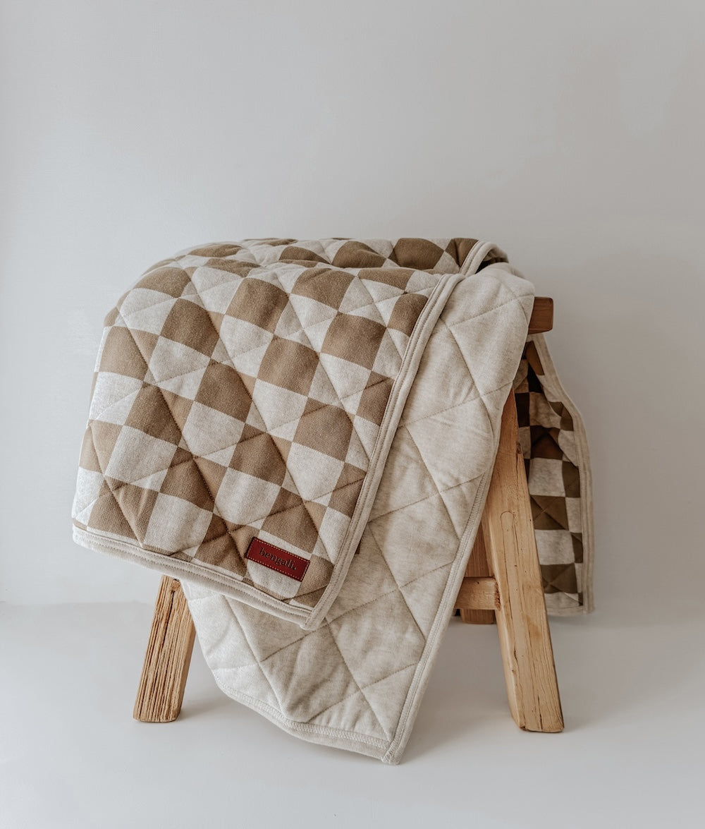 Bengali Baby & Kids | Cot & Single Cotton Bed Quilts - Khaki Gingham Checker