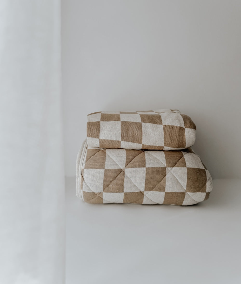 Bengali Baby & Kids | Cot & Single Cotton Bed Quilts - Khaki Gingham Checker