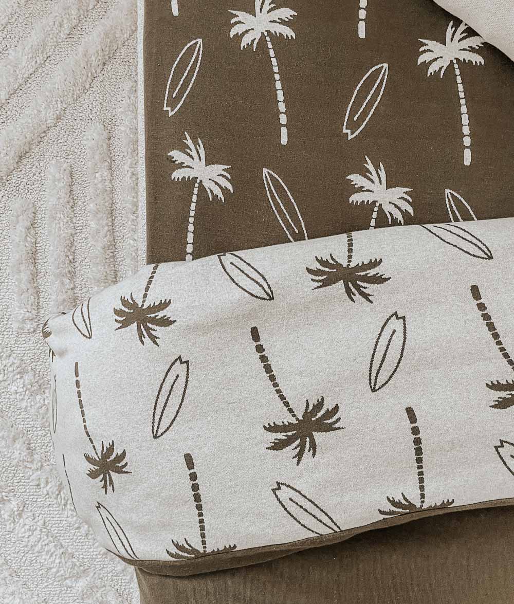 Bengali Bedding | Fitted Jersey Cotton Sheet - Olive Surfing Palm