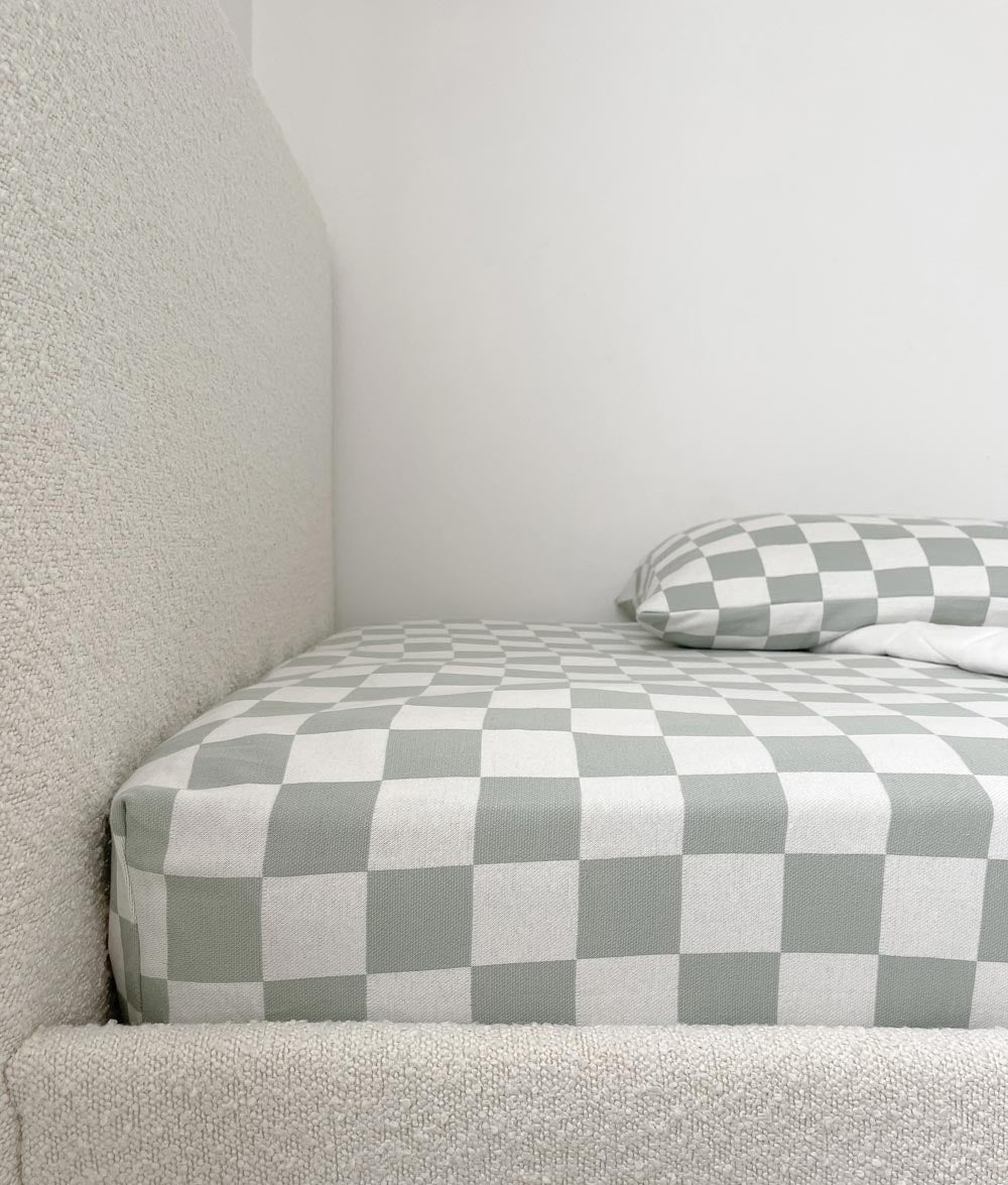 Bengali Bedding | Fitted Jersey Cotton Sheet - Sage Gingham