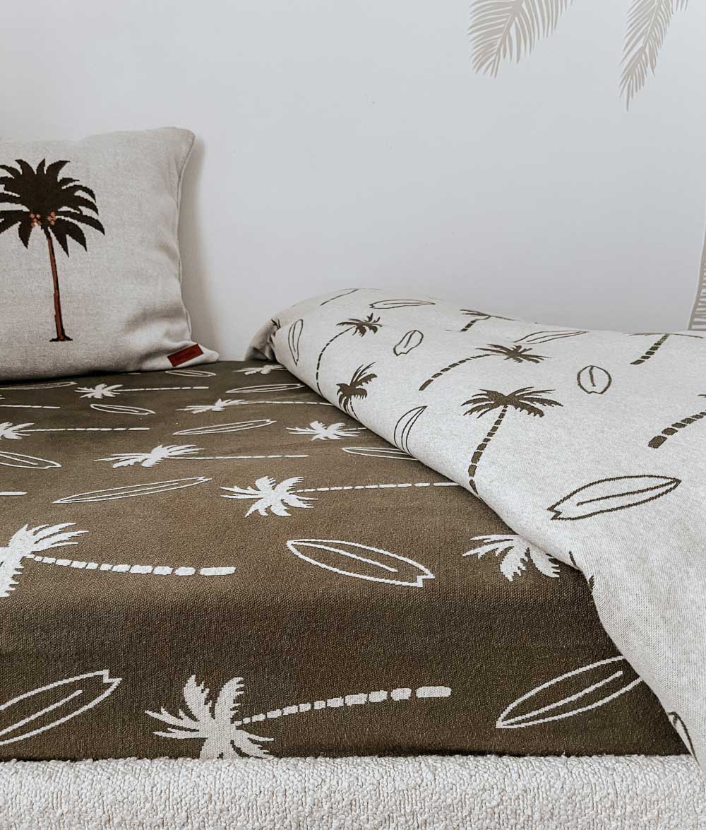 Bengali Bedding | Fitted Jersey Cotton Sheet - Olive Surfing Palm