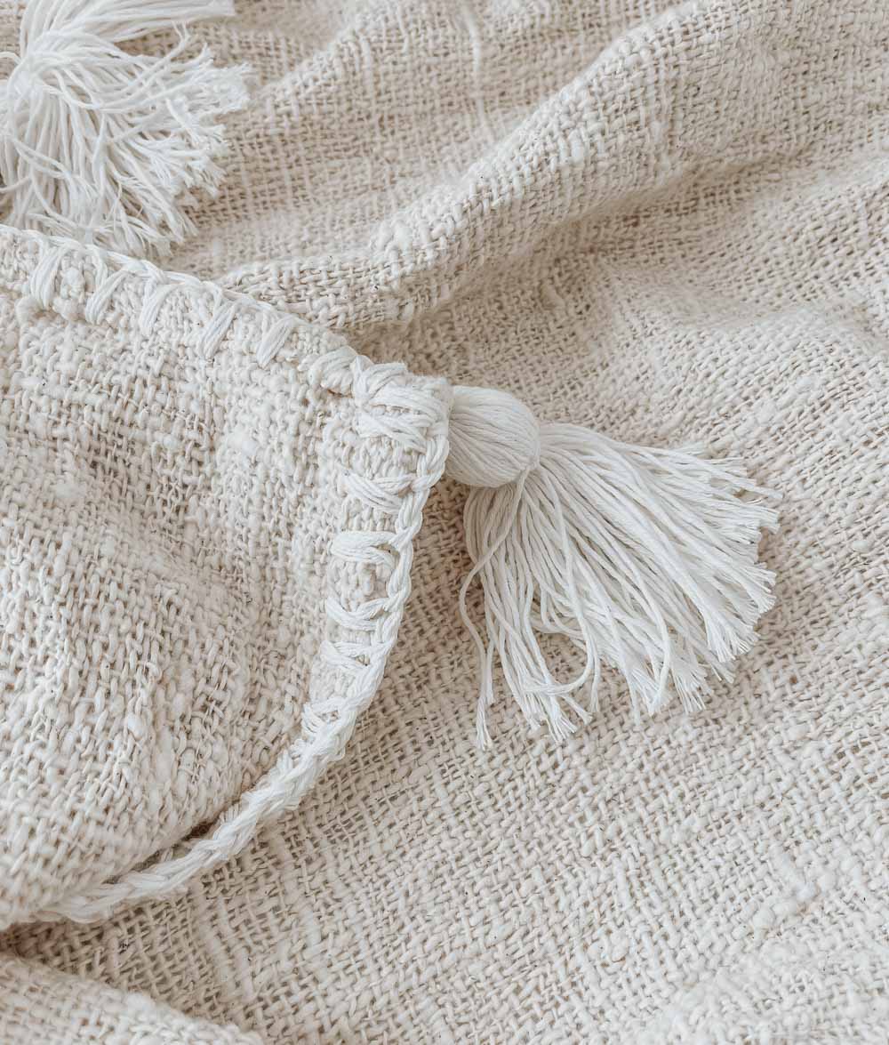 Bengali Home® | Balinese Decor - Cotton Throw Ivory Tassel