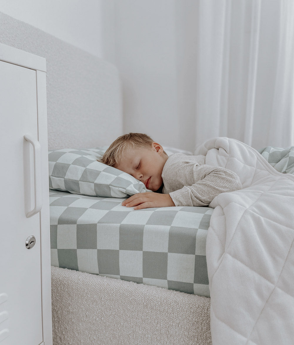 Bengali Bedding | Fitted Jersey Cotton Sheet - Sage Gingham