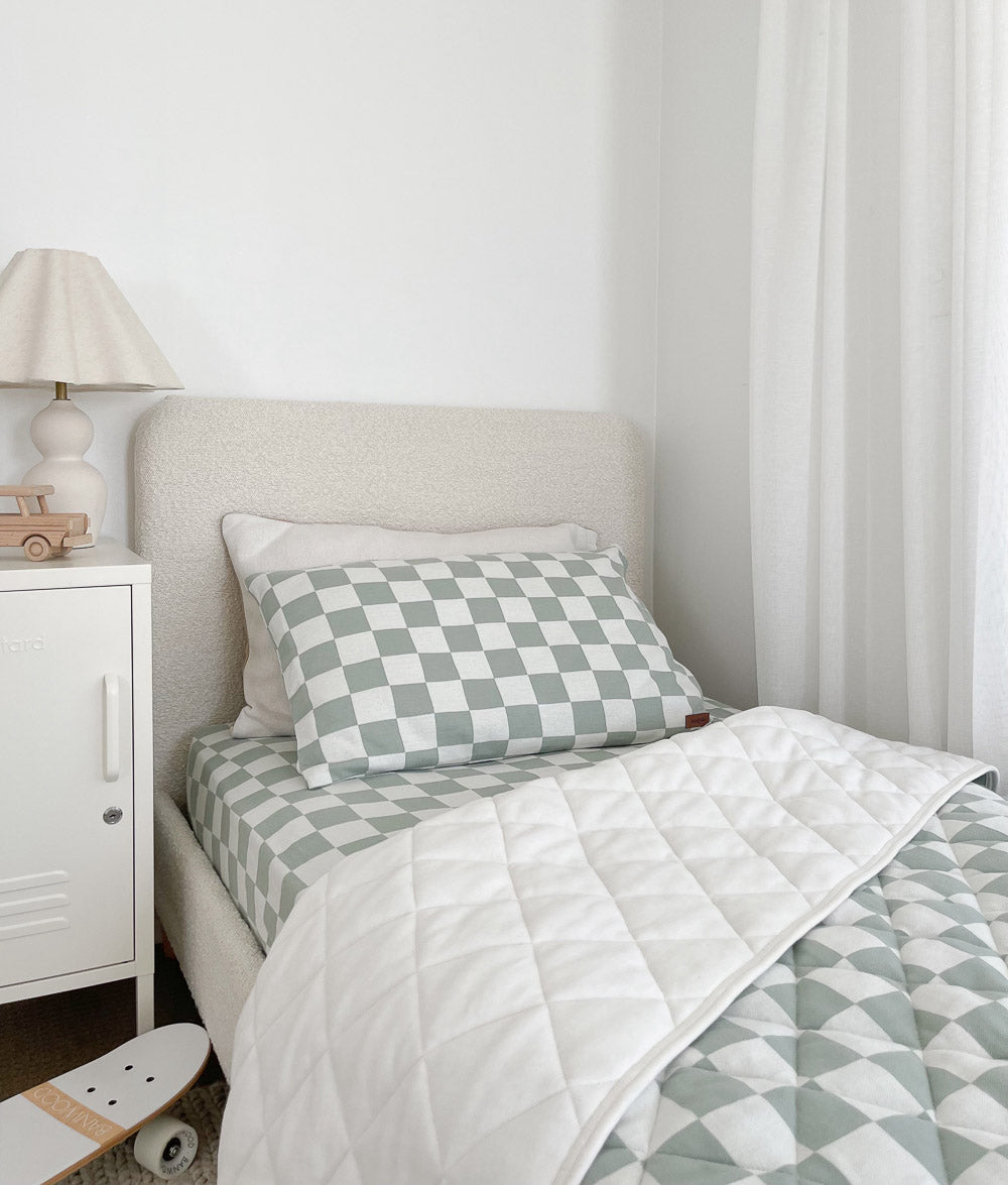 Bengali Bedding | Reversible Bed Quilts - Sage Gingham