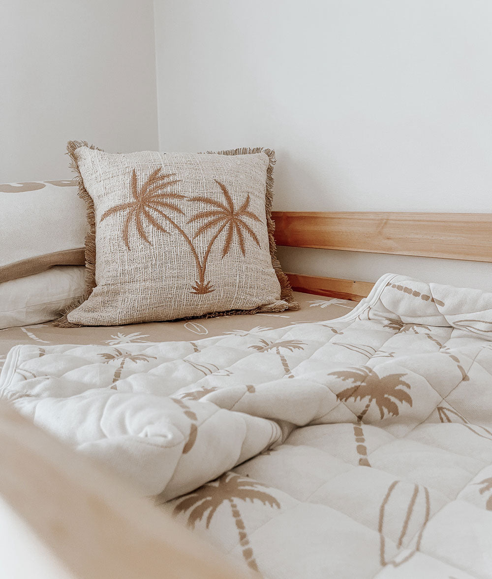 Bengali Bedding | Fitted Jersey Cotton Sheet - Natural Surfing Palm