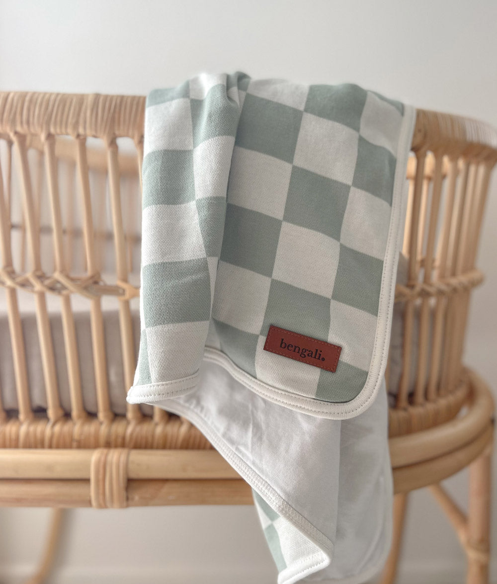 Bengali Baby | Jersey Cotton Swaddle Wrap - Sage Gingham