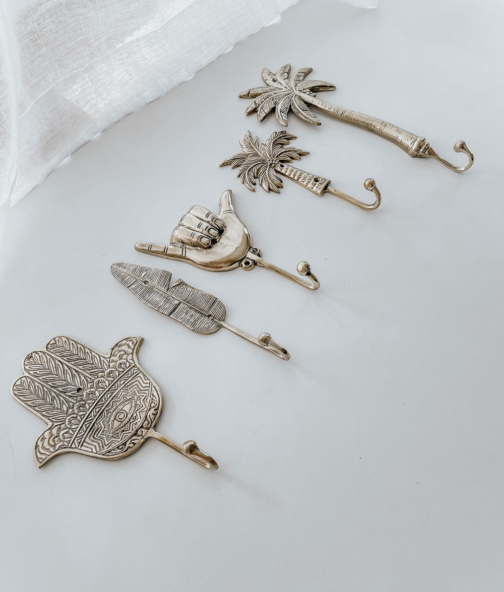 Bali Home™ | Balinese Brass Hooks & Hangers - Small Palm