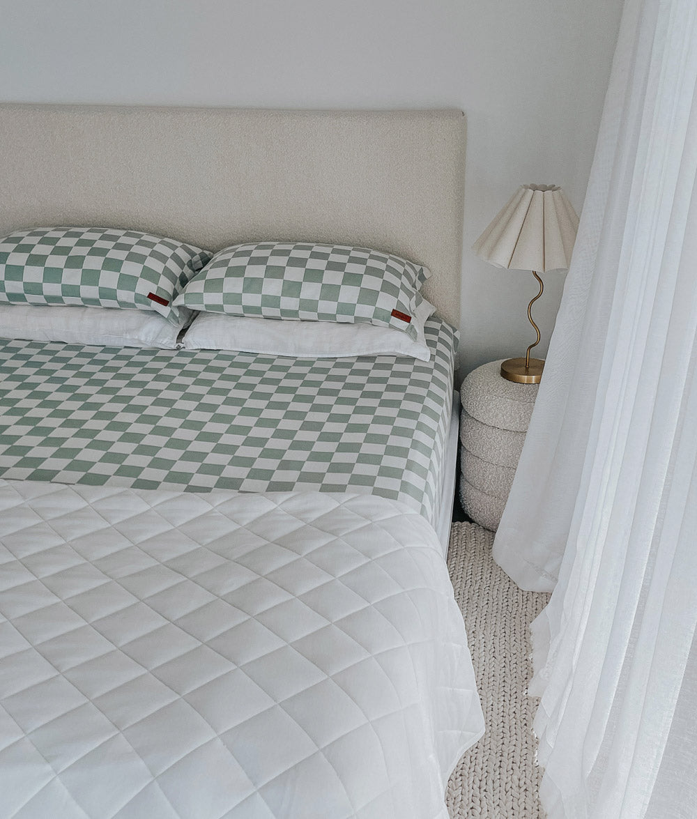 Bengali Bedding | Fitted Jersey Cotton Sheet - Sage Gingham