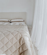 Bengali Bedding | Reversible Bed Quilts - Greige Stripe