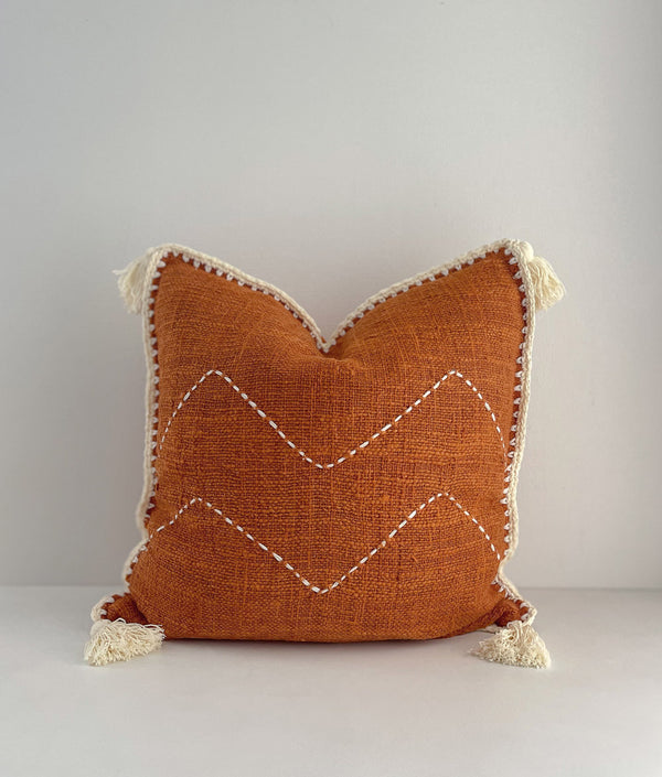 Bengali Home® | Balinese Decor - Papaya & Ivory Tassel Cushion Cover