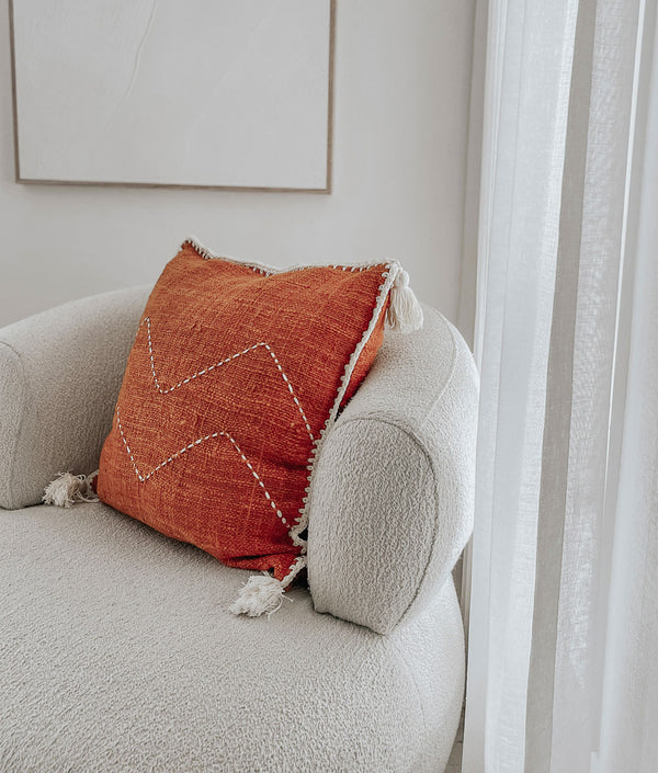 Bengali Home® | Balinese Decor - Papaya & Ivory Tassel Cushion Cover