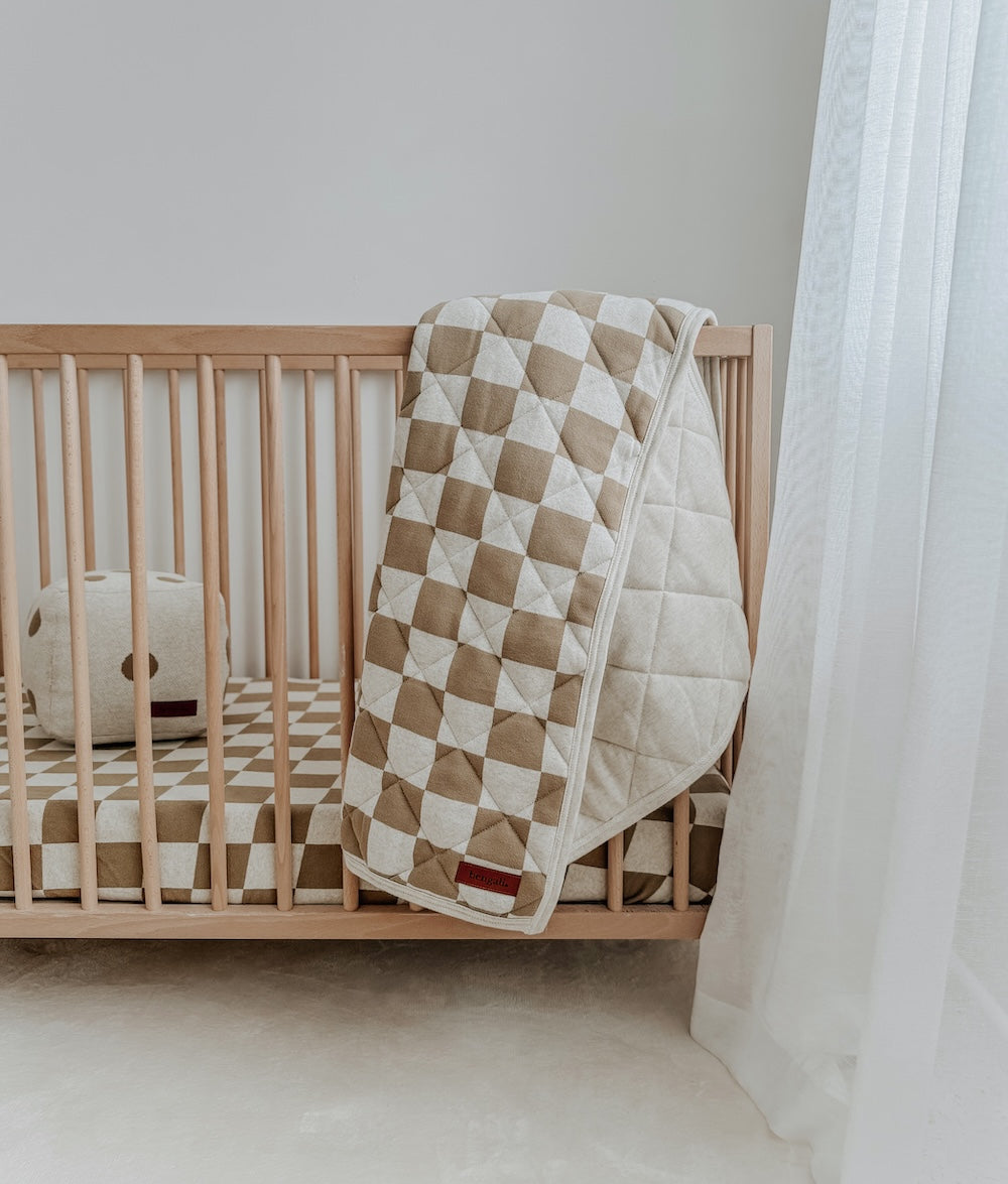 Bengali Baby & Kids | Cot & Single Cotton Bed Quilts - Khaki Gingham Checker