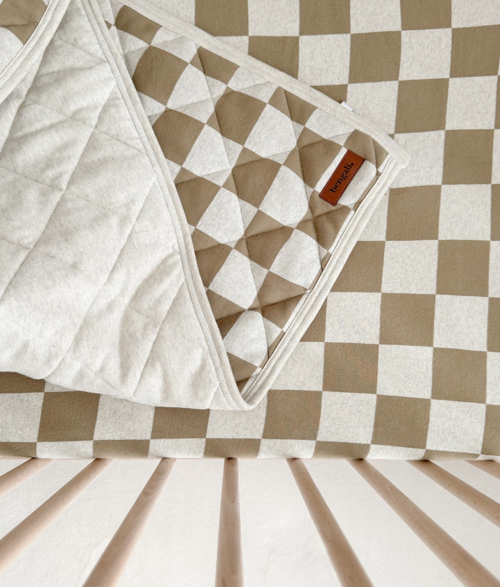 Bengali Baby & Kids | Cot & Single Cotton Bed Quilts - Khaki Gingham Checker