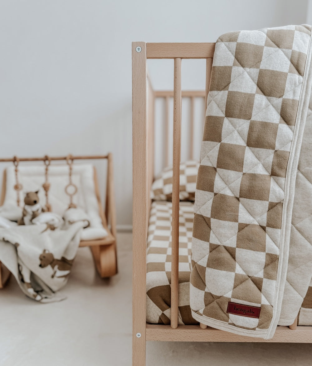 Bengali Baby & Kids | Cot & Single Cotton Bed Quilts - Khaki Gingham Checker