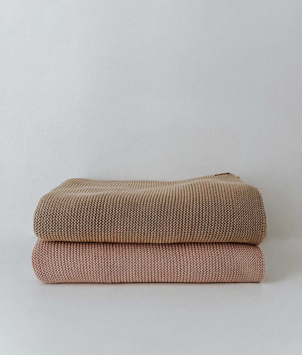 Bengali Baby | Pure Cotton Classic Knit Blanket - Khaki, or Nougat