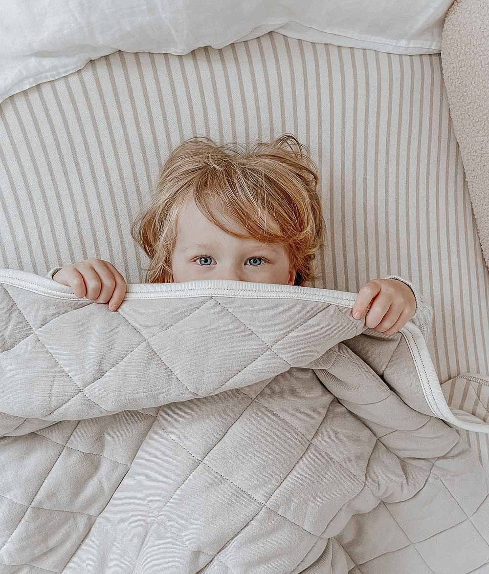 Bengali Bedding | Fitted Jersey Cotton Sheet - Greige Pinstripe