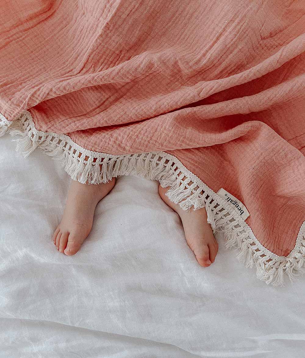 Bengali Baby | Muslin Cotton Fringe Swaddle - Nougat